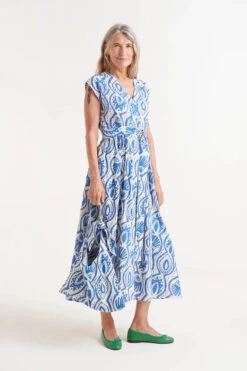 Aquaria Blue And White Cotton Midi Dress By Compania Fantastica