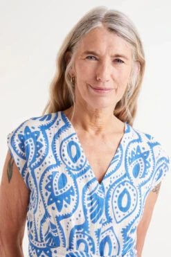 Aquaria Blue And White Cotton Midi Dress By Compania Fantastica -MODERN MILLIE Shop 51C43019 03