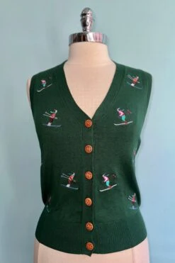 Green Ski Snow Button Up Vest By Banned