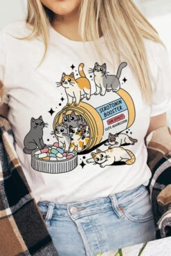 Serotonin Booster Cat T-Shirt In White -MODERN MILLIE Shop 548c0d9570fcf7e9037016a0c54a27c57e4a1d9dcacddc6f2419413de2245fca
