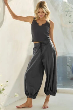 Washed Charcoal French Terry Cropped Bubble Pants