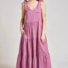 Purple Buds Lorelei Tiered Midi Dress By Mata Traders -MODERN MILLIE Shop 5519F6C9 32F0 4240 A499 1DF404609C8C