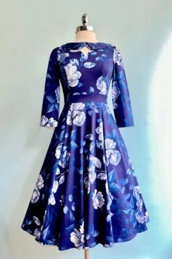 Blue Floral Dafney Swing Dress By Hearts & Roses London