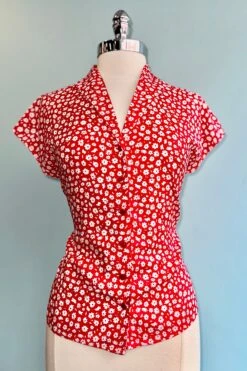 Red Ditsy Daisy Julia Blouse By Emily And Fin