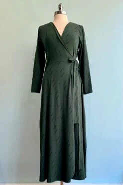 Diamond Vine Katie Wrap Maxi Dress In Dark Sage By Mata Traders