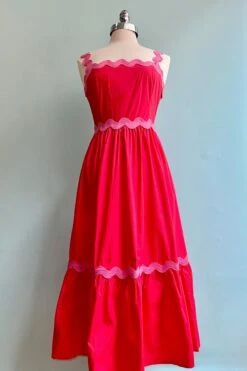 Red And Pink Smocked Tank Ric-Rac Midi Dress