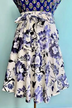 Chinoiserie Flowers Clara Skirt In Purple And Black By Miss Lulo