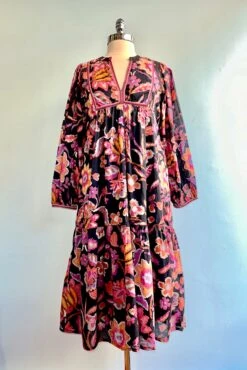 Navy Floral Midi Dress By Molly Bracken