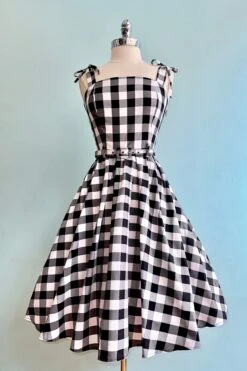 Black And White June Gingham Tie-Shoulder Sundress By Banned