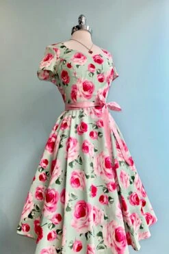 Camille Mint And Rose Floral Dress By Hell Bunny -MODERN MILLIE Shop 5D39E71D CDFF 4A03 A39B 80CDE353932E