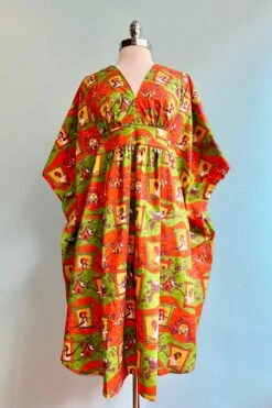 Orange And Green Window Gals Woven Midi Caftan By Blue Platypus