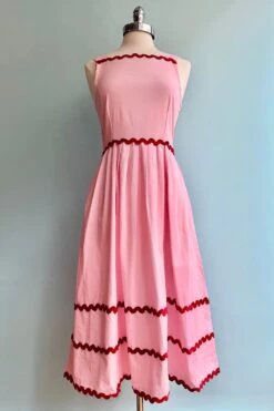 Pink And Red Tank Ric-Rac Midi Dress By Compania Fantastica