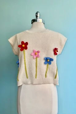 Crochet 3D Floral Sweater Vest