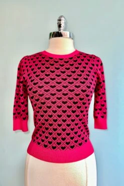 Heart Pullover Sweater In Raspberry Red By Voodoo Vixen