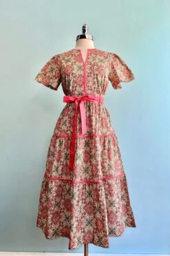 Contrast Hem Short Sleeve Midi Dress In Coral