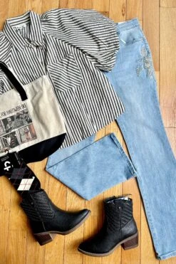 Embroidered High Rise Modern Bootcut Jeans By Artemis Vintage