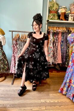 Black Puff Sleeve Spider Midi Dress By Hell Bunny