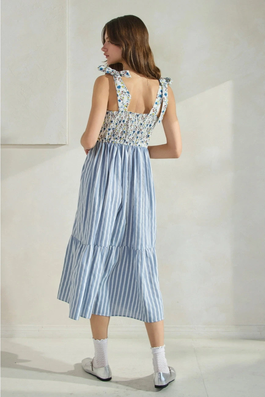 Blue Floral and Striped Print Midi Dress Blue Floral And Striped Print Midi Dress -MODERN MILLIE Shop 6e6308a2fb7e8b7893fa9d86540a37826fdc856f5b948058b8ff1e1144dba975