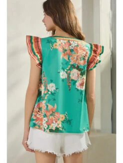 Turquoise And Orange Ruffle Sleeve Top -MODERN MILLIE Shop 713fd860577a4cd3514f46244055cdf0c1d73d972b431fad871b643683d6d5c0