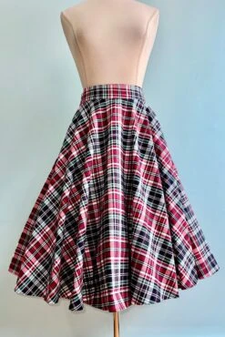 Boat Day Plaid Circle Skirt By Banned