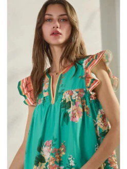 Turquoise And Orange Ruffle Sleeve Top -MODERN MILLIE Shop 72325a716336fe3b4c4a5b763b23f7a445a660dc26114c0d9e0b5c6aaaefc373