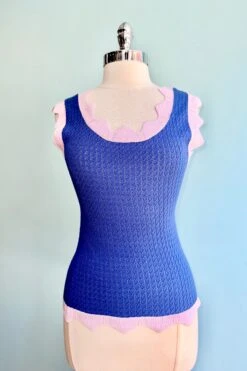 Azure Scalloped Pointelle Knit Tank Top