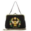 Floral And Moon Bee In Black Kisslock Bag