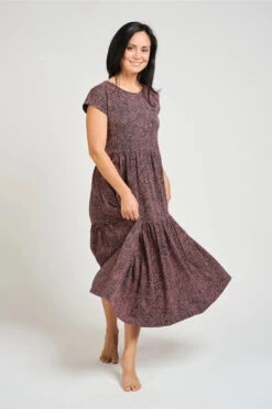 Tree Rings Navy And Pink Tiered Jersey Dress By Mata Traders