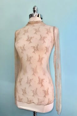 Beige Mesh Long Sleeve Mock Neck Sheer Top -MODERN MILLIE Shop 754A6A2F 0CB3 4520 AA88 E4A1CAA0BA88