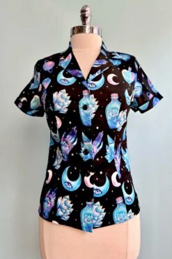 Mystical Black And Purple Short Sleeve Shirt By Eva Rose