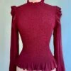 Burgundy Ruffled And Smocked Blouse By Molly Bracken