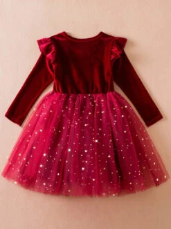 Kids Red Tulle Star And Velvet Dress