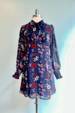Camellia Navy Floral Mini Dress By Hell Bunny