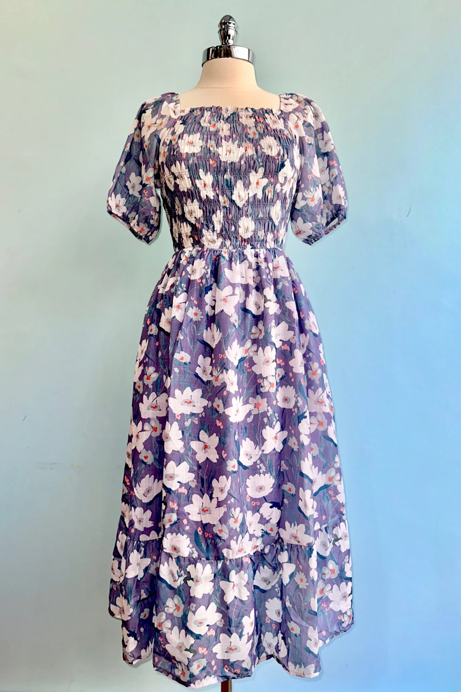 Lavender Floral Bubble Sleeve Midi Dress Lavender Floral Bubble Sleeve Midi Dress -MODERN MILLIE Shop 79B658C1 820F 4A91 BDB5 8952400AE829 scaled