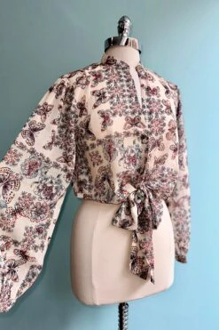 Butterfly And Floral Sheer Long Sleeve Top By Molly Bracken