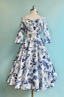 Adeline Blue And White Floral Dress By Hell Bunny