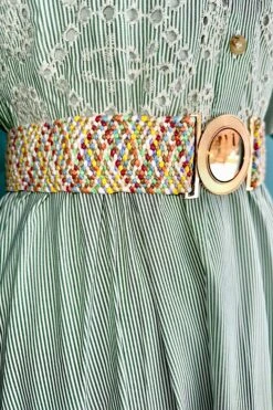 Multi Woven Belt With A Gold Round Buckle By Molly Bracken