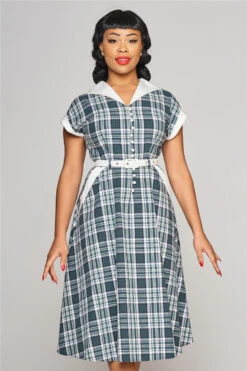 Emerald Plaid Cotton Marjorie Dress By Collectif -MODERN MILLIE Shop 8150