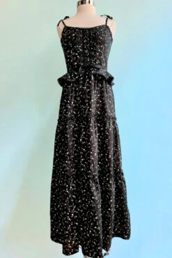 Black Ditsy Floral Tie-Shoulder Maxi Dress