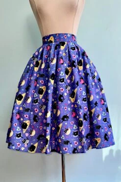 Purple Conversation Hearts And Black Cats Doris Skirt By Retrolicious