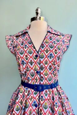 Blue Garden Floral Diamond Print Shirt Dress -MODERN MILLIE Shop 83EBD39C 5DC0 4428 AC32 014A5FC7833A