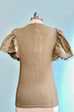 Sage Eyelet Ruffle Sleeve T-Shirt Top By Molly Bracken 4 Sage Eyelet Ruffle Sleeve T-Shirt Top By Molly Bracken -MODERN MILLIE Shop 84BF0B8B 9F97 40D5 A283 5168E465A438