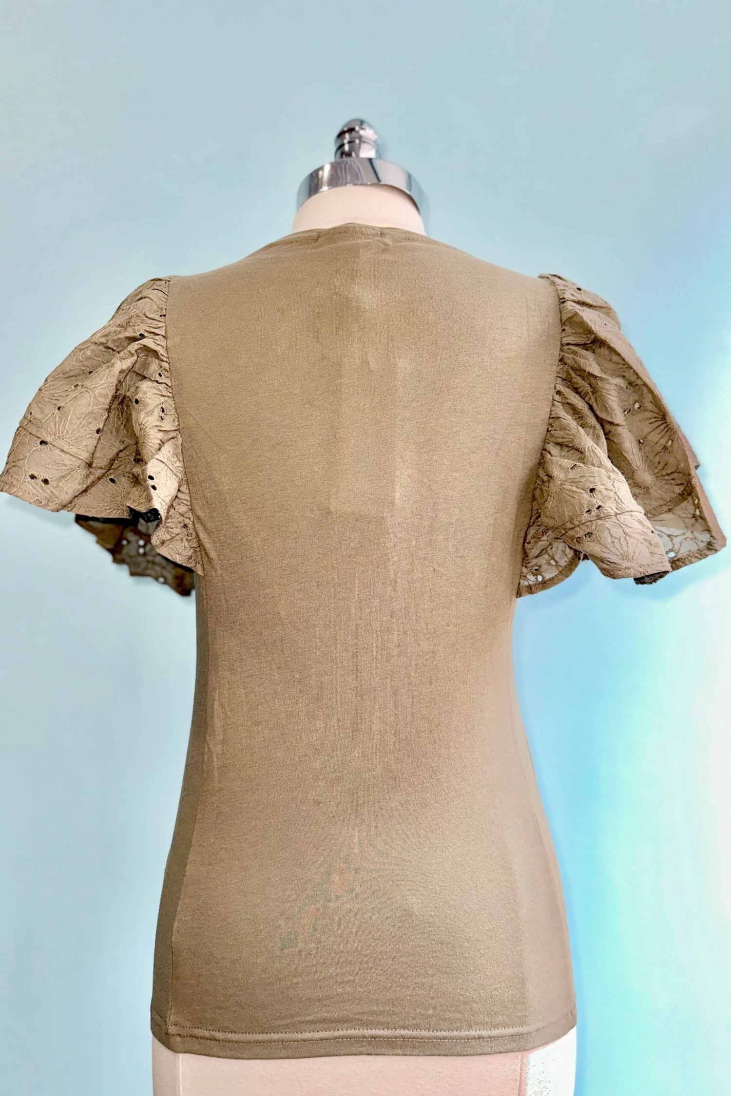 Sage Eyelet Ruffle Sleeve T-Shirt Top by Molly Bracken Sage Eyelet Ruffle Sleeve T-Shirt Top By Molly Bracken -MODERN MILLIE Shop 84BF0B8B 9F97 40D5 A283 5168E465A438 scaled