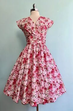 Pink Roses Greta Dress By Retrolicious