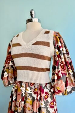 Dark Almond And Ivory Striped Cropped Sweater Vest -MODERN MILLIE Shop 86B2299A 8410 4039 8E6B 4AD66B3EBF2F