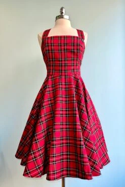 Red Plaid Irvine Pinafore Dress By Hell Bunny