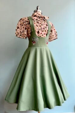 Moth And Mushroom High Waisted Pinafore Skirt By Voodoo Vixen