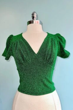 Emerald Lurex Loco-Motion Top By Hell Bunny