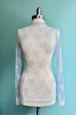 Lavender Mesh Long Sleeve Mock Neck Sheer Top
