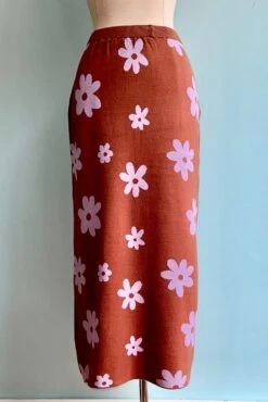 Final Sale Brown And Purple Mod Flower Midi Sweater Skirt By Compania Fantastica